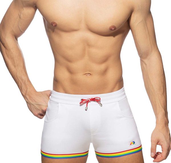 Addicted Pantaloni sportivi RAINBOW TAPE COTTON SHORTS AD1147, bianco 