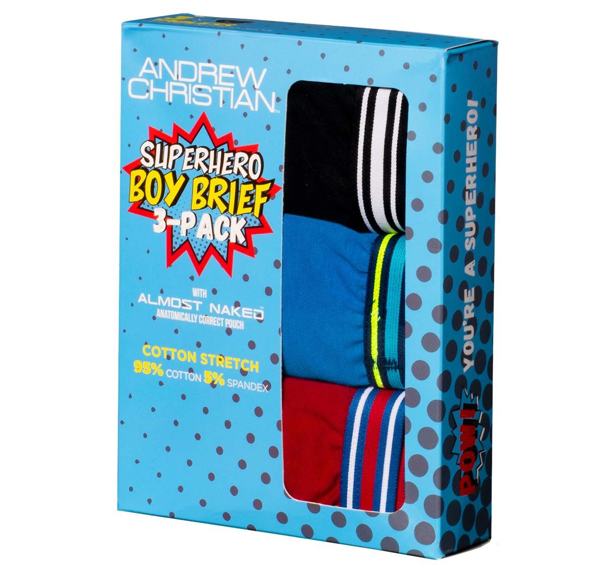 Andrew Christian Confezione da 3 Slips BOY BRIEF SUPERHERO 3-PACK 91476, nero/blu/rosso