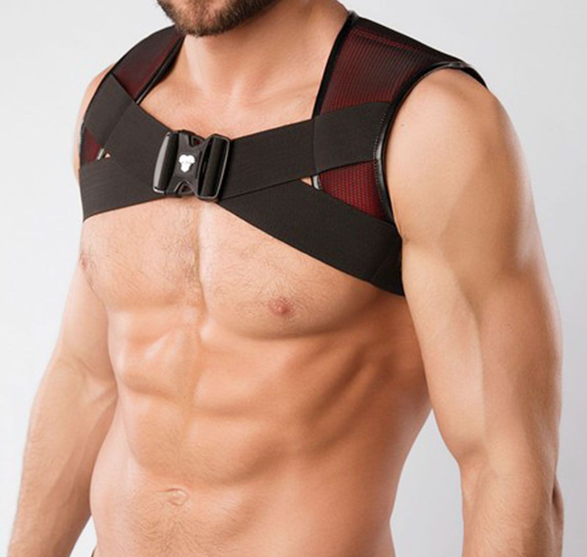 MASKULO Harnais ARMORED. COLOR-UNDER. HOLSTER CHEST HARNESS. AC064, noir/rouge