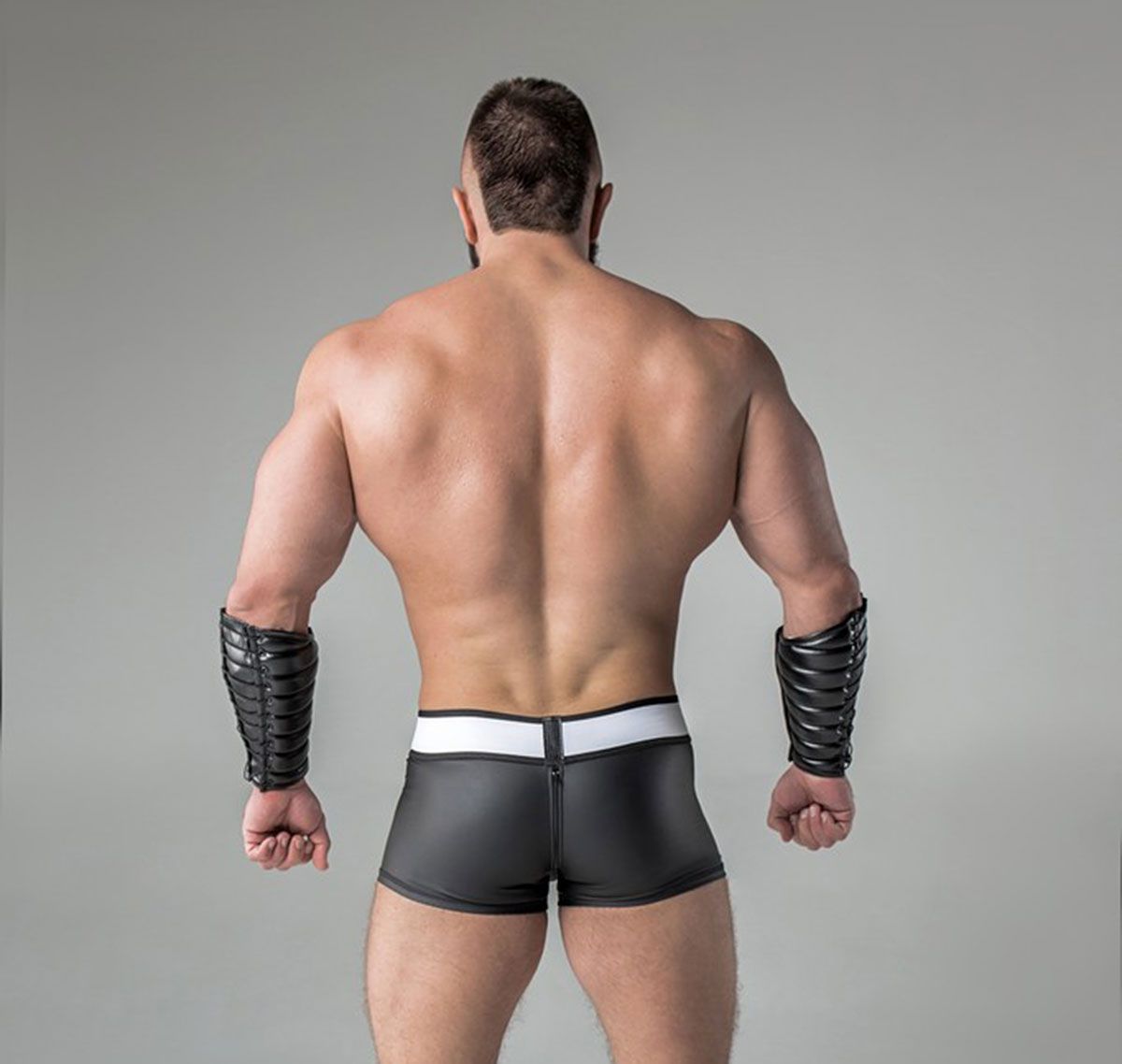 MASKULO Fetish Boxers ARMORED. Rubber Look Zipped Rear TR22-90, black