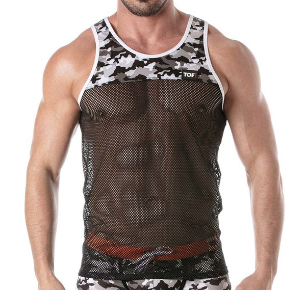 TOF Tank Top ICONIC MESH TANK TOP Grey Camouflage TOF252G, grey-camo
