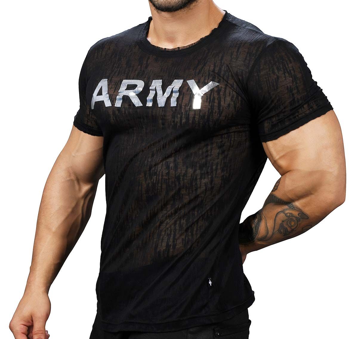 Andrew Christian Camiseta GLAM BURNOUT ARMY TEE 10282, negro