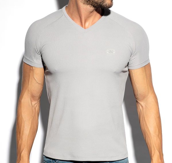 ES Collection Camiseta RECYCLED RIB V-NECK T-SHIRT TS299, gris 