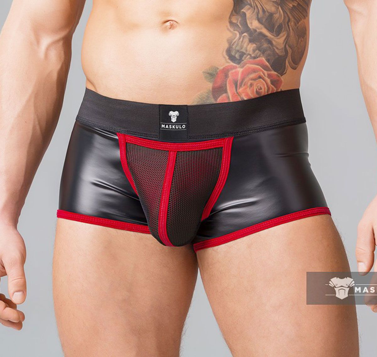 MASKULO Boxer fetish YOUNGERO. Mesh Codpiece Backless TR050-10, rosso