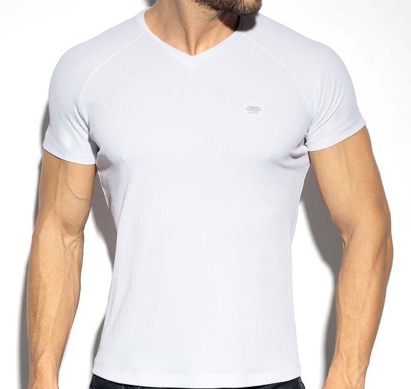 ES Collection T-Shirt RECYCLED RIB V-NECK T-SHIRT TS299, white