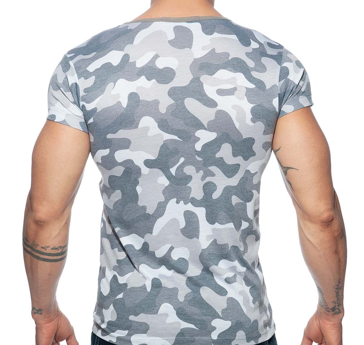 Addicted T-shirt à col V ADDICTED WASHED CAMO T-SHIRT AD800, gris