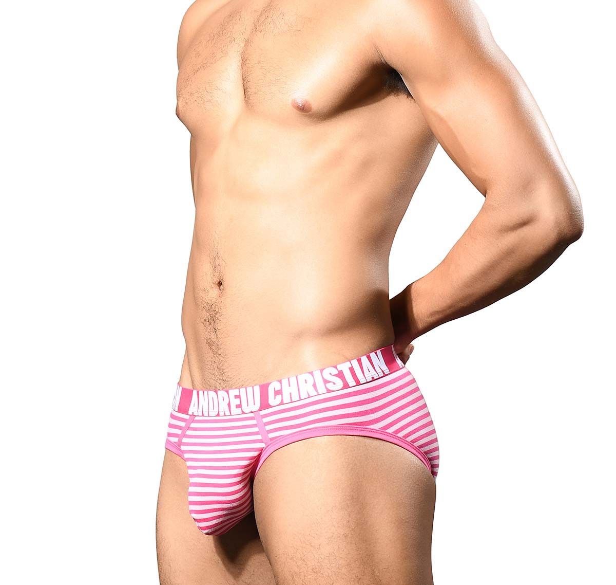 Andrew Christian Slip ULTRA PINK STRIPE BRIEF w/ ALMOST NAKED 93074, rose
