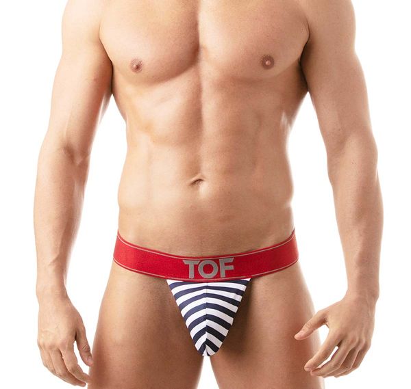 TOF Jockstrap without stripes ICONIC STRINGLESS THONG Sailor Navy Blue TOF215BU, navy/white