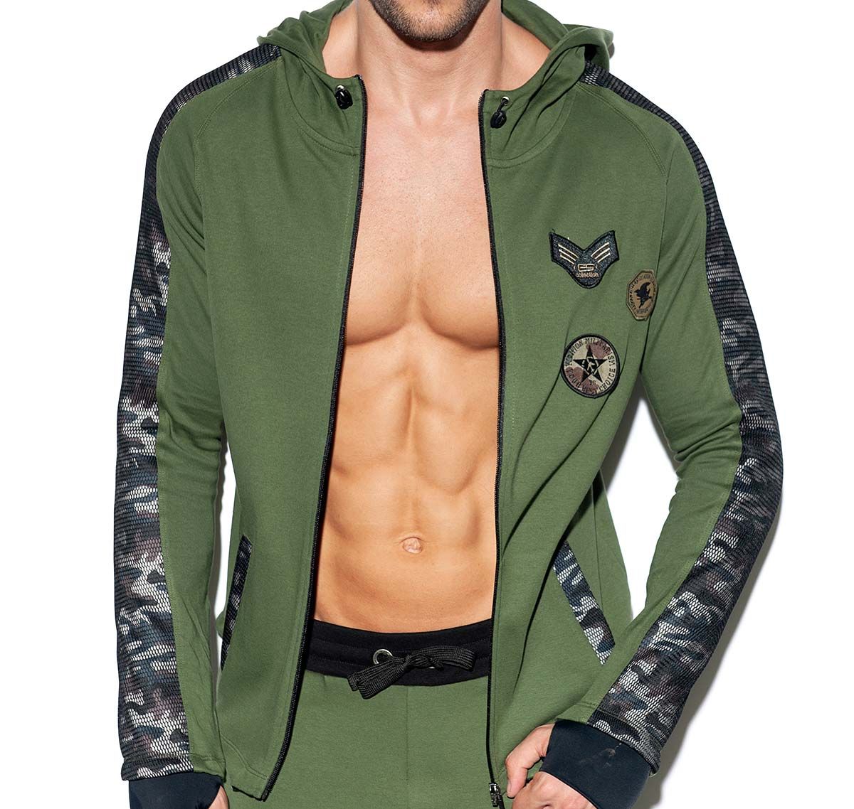 ES Collection Giacca con cappuccio ARMY PADDED SPORT JACKET SP220, verde