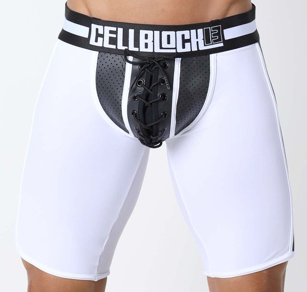 Cellblock 13 Pantaloncini fetish KICK-OFF-SHORT, bianco 
