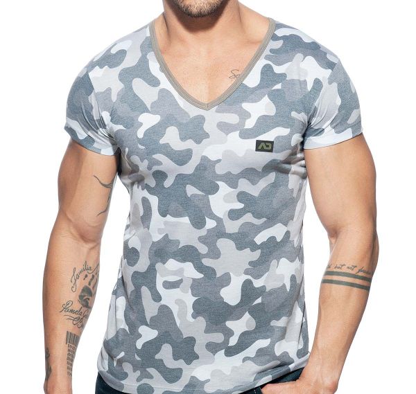 Addicted Camiseta con cuello en V ADDICTED WASHED CAMO T-SHIRT AD800, gris 