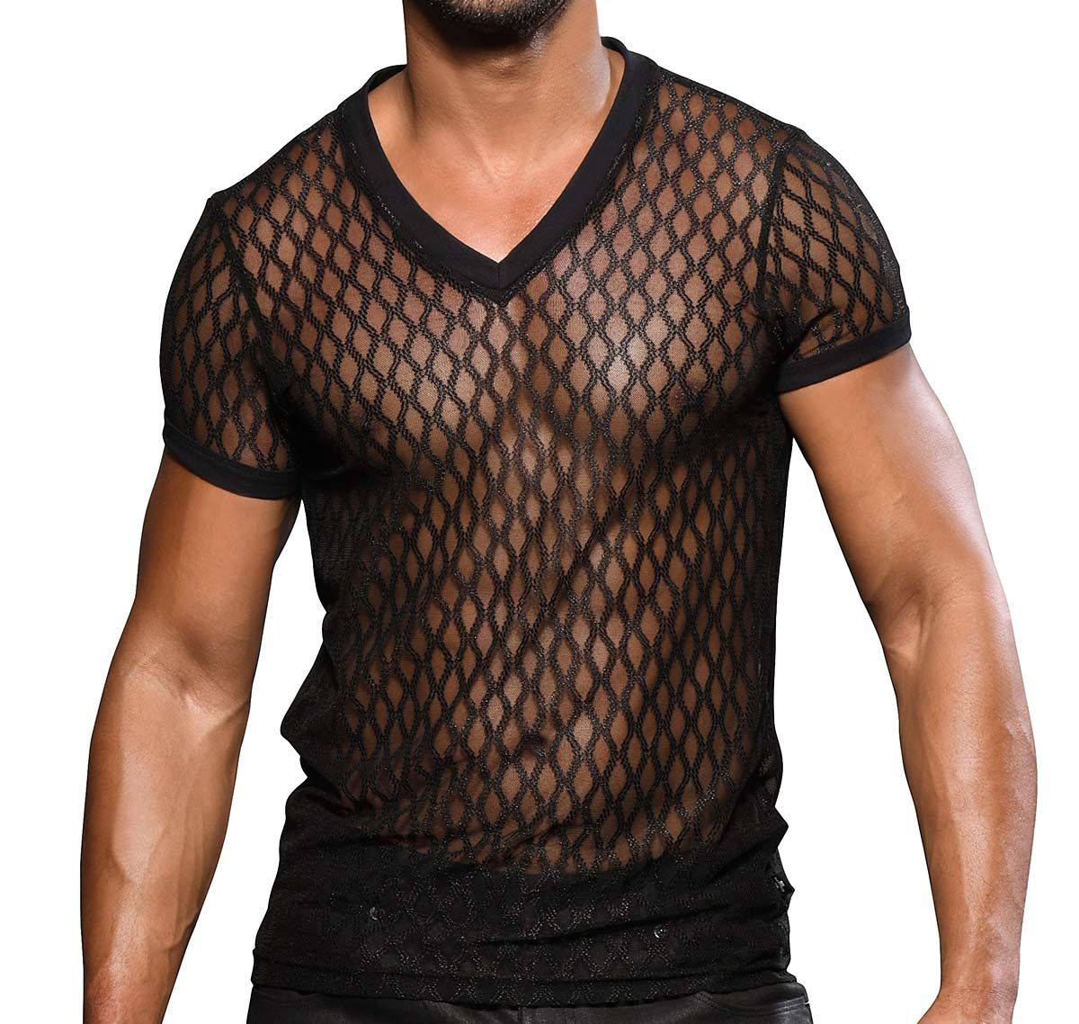 Andrew Christian Camiseta SEXY LACE V-NECK TEE 10329, negro
