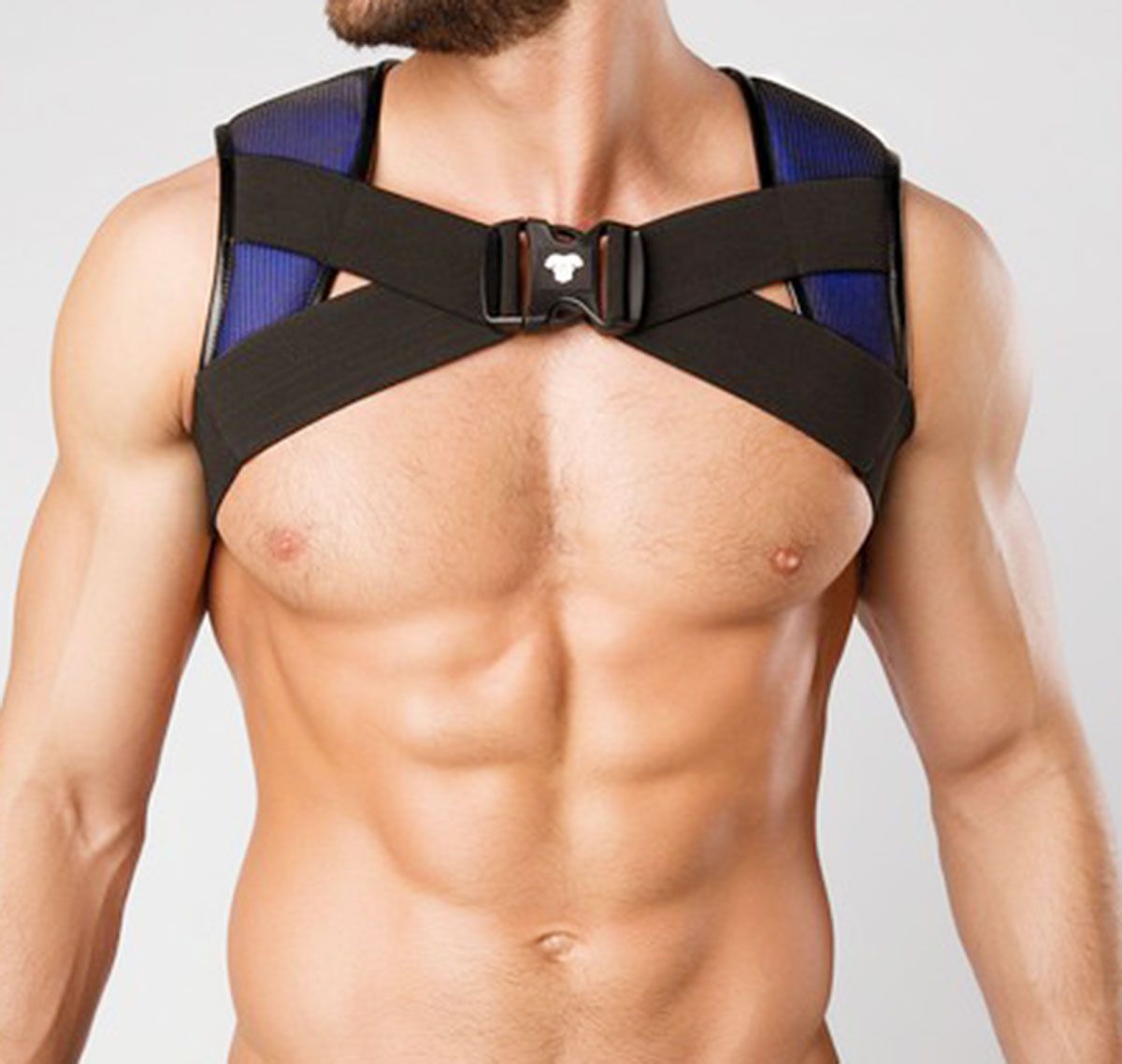 MASKULO Harness ARMORED. COLOR-UNDER. HOLSTER CHEST HARNESS. AC064, black/blue