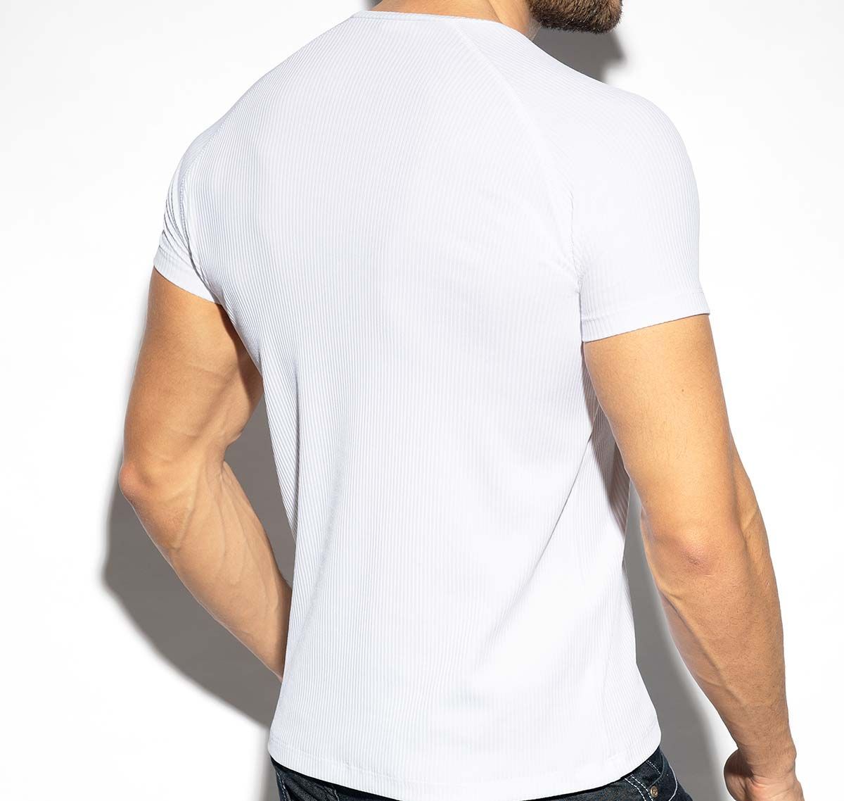 ES Collection Camiseta RECYCLED RIB V-NECK T-SHIRT TS299, blanco