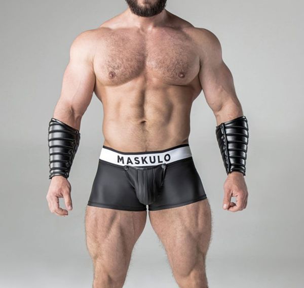 MASKULO Boxer fetish ARMORED. Rubber Look Backless TR20-90, nero