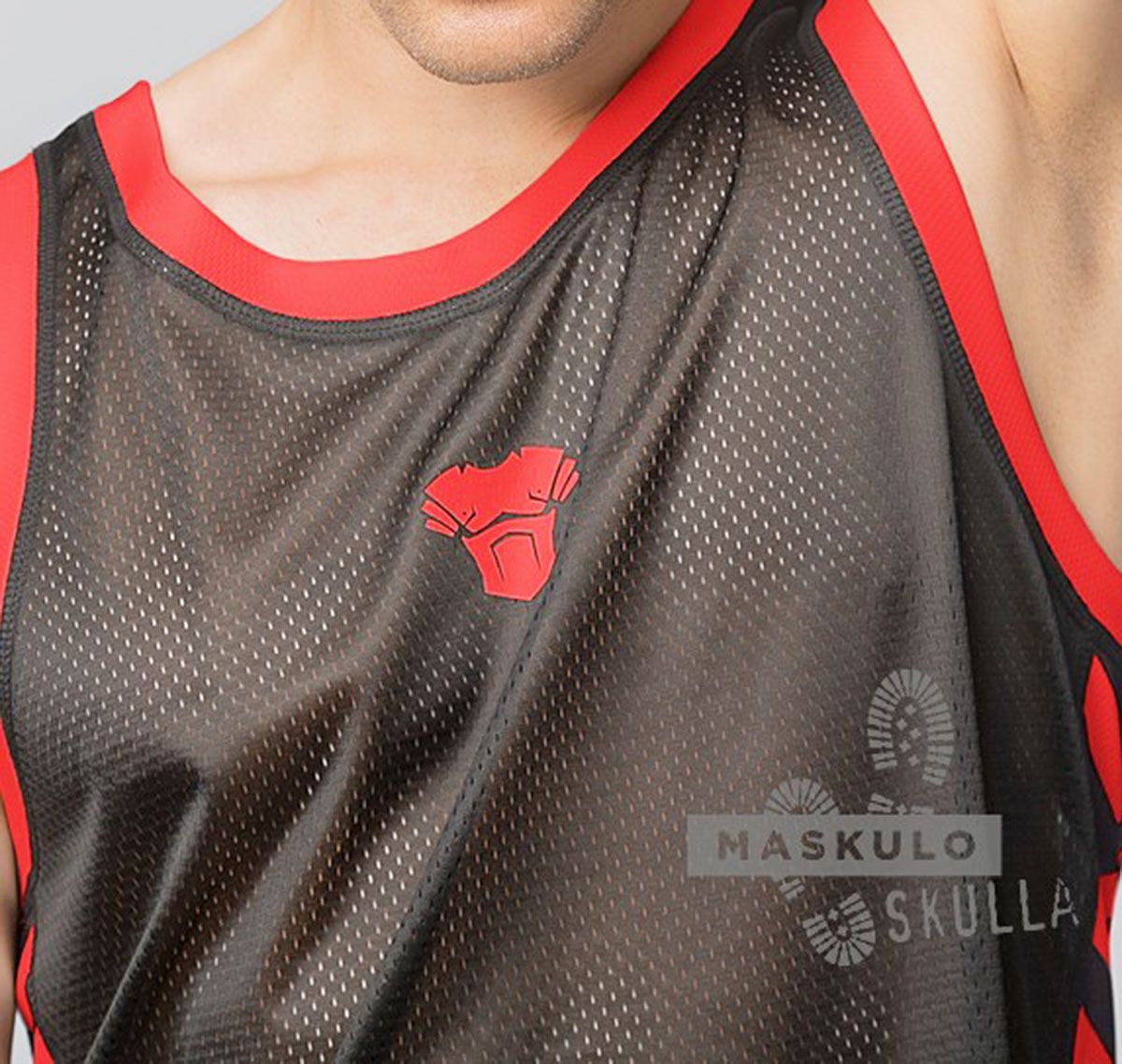 MASKULO Camiseta de tirantes fetichista en malla SKULLA. TP070-10, rojo