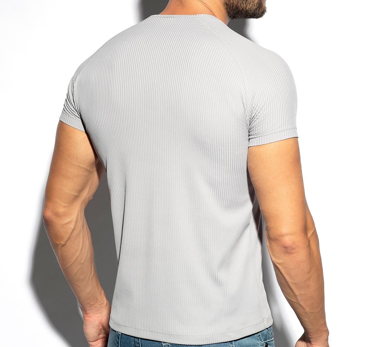 ES Collection Camiseta RECYCLED RIB V-NECK T-SHIRT TS299, gris