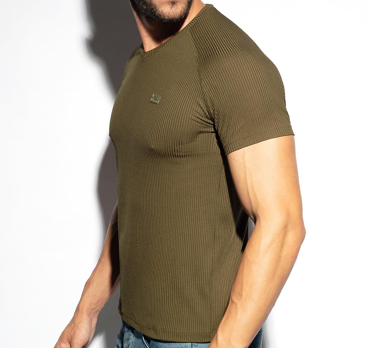 ES Collection Camiseta RECYCLED RIB V-NECK T-SHIRT TS299, verde