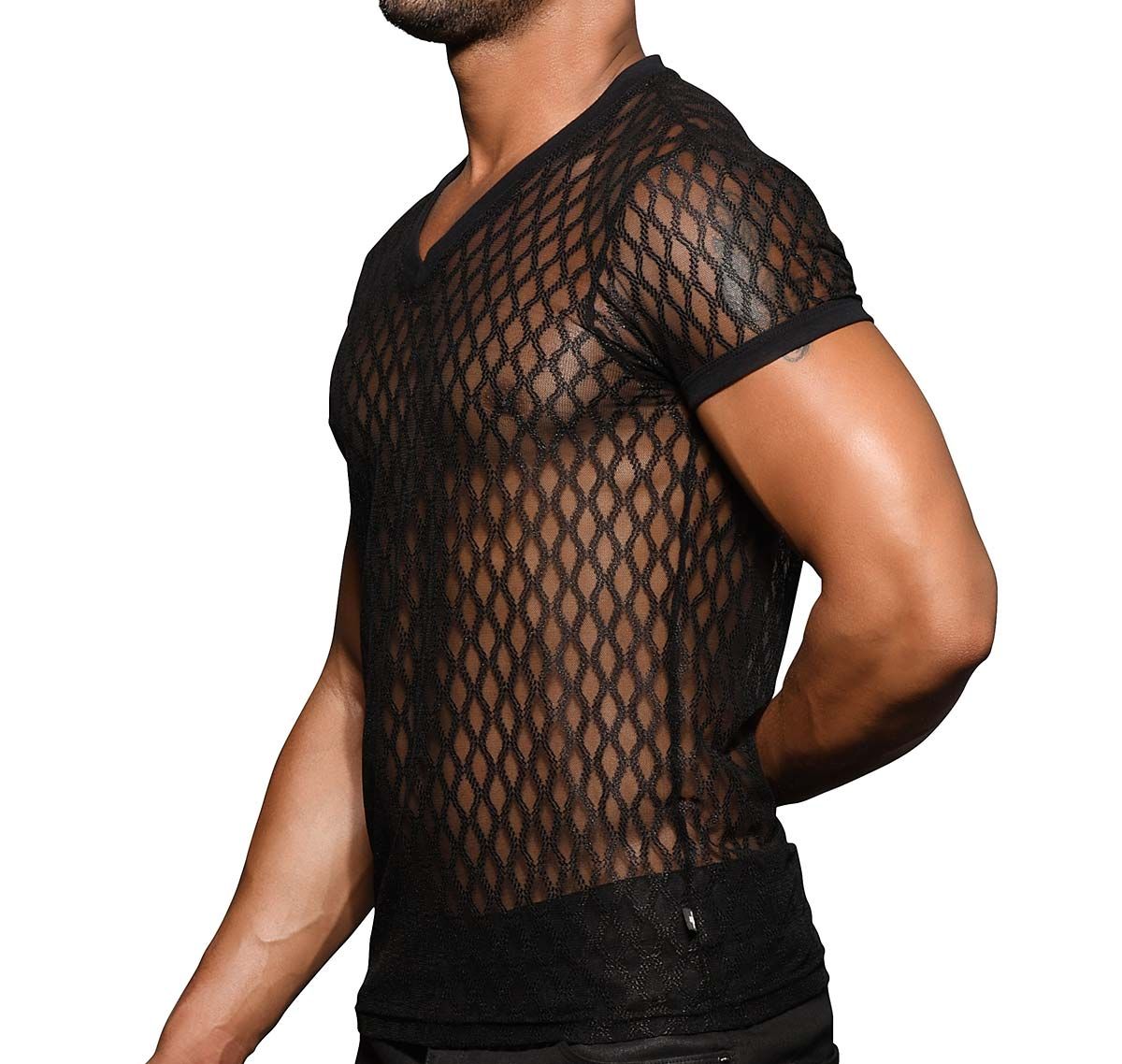 Andrew Christian Camiseta SEXY LACE V-NECK TEE 10329, negro