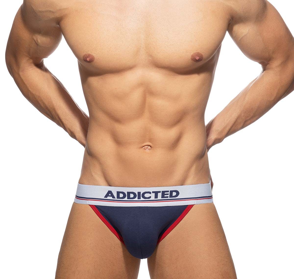 Addicted Pack of 3 Jockstraps TOMMY 3 PACK JOCK AD1010P, white/red/navy blue