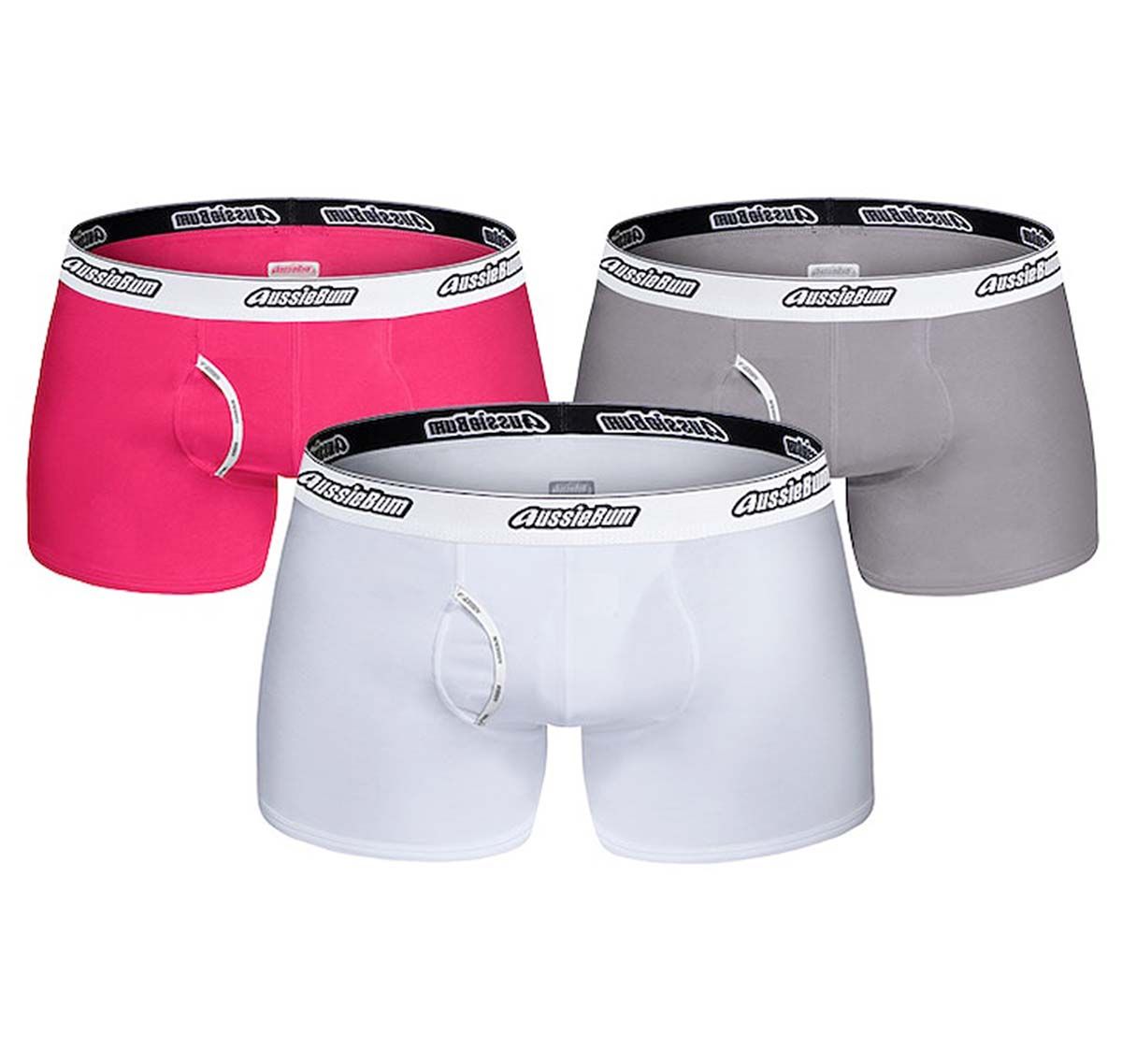 aussieBum Pack of 3 Boxers ESSENTIAL BAMBOO HIP 3pk, white/pink/grey