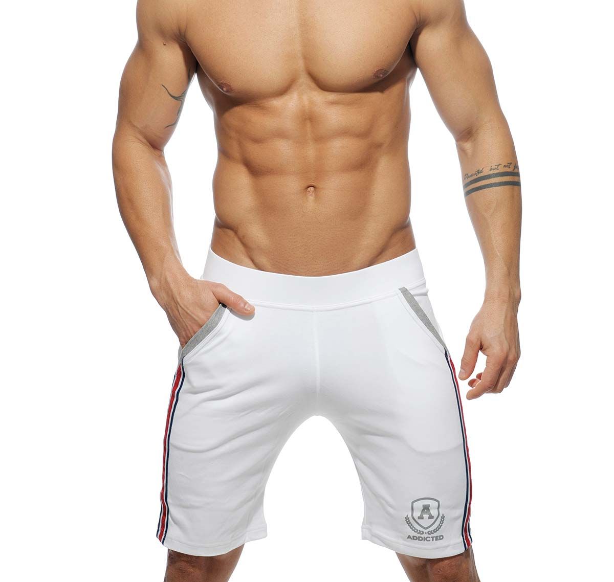 Addicted Pantaloni sportivi corti MEDIUM TIGHT PANT INTERCOTTON AD336, bianco