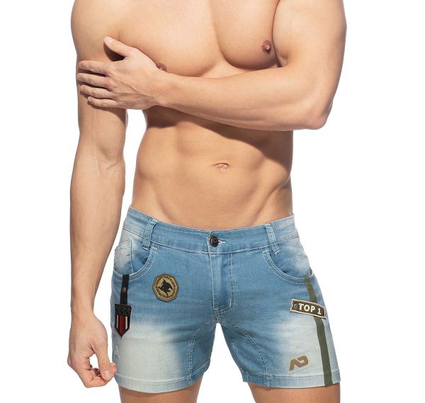 Addicted Denim shorts SHORT JEANS WITH PATCHES AD1097, blue