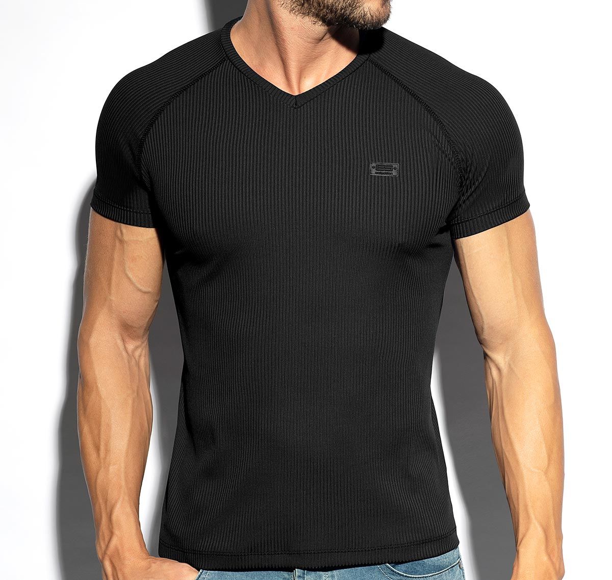 ES Collection T-Shirt RECYCLED RIB V-NECK T-SHIRT TS299, black