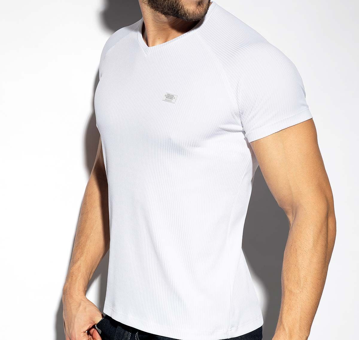 ES Collection T-Shirt RECYCLED RIB V-NECK T-SHIRT TS299, blanc