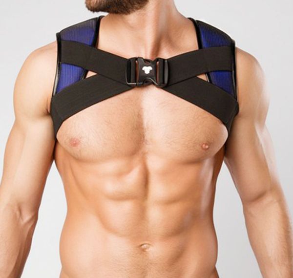 MASKULO Harness ARMORED. COLOR-UNDER. HOLSTER CHEST HARNESS. AC064, schwarz/blau