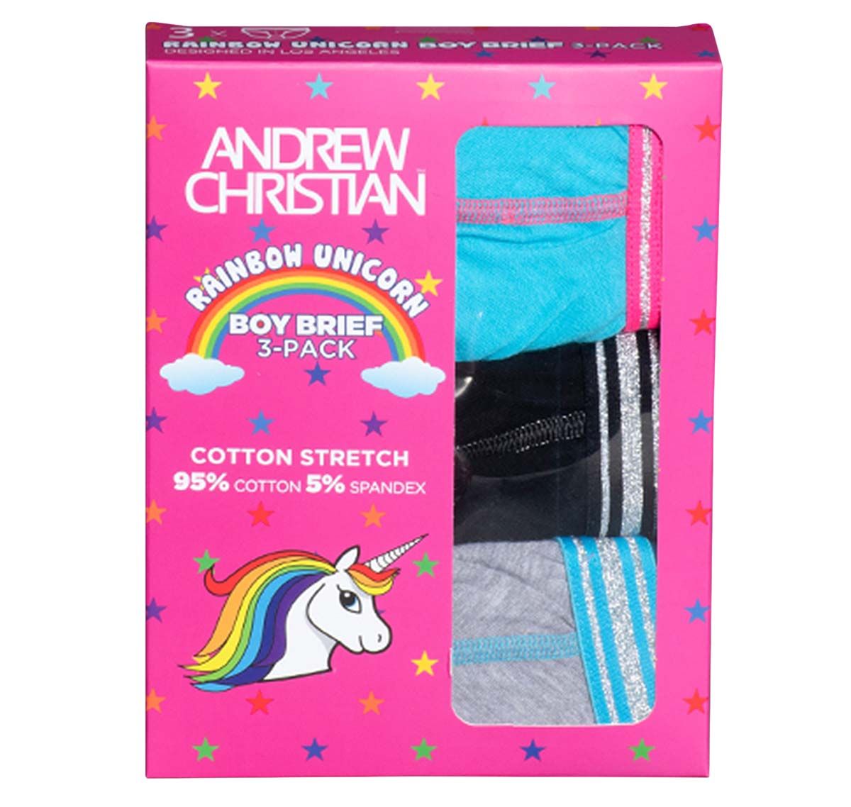 Andrew Christian 3 Pack Briefs BOY BRIEF UNICORN 3-PACK w/Almost Naked 91440, black/blue/grey
