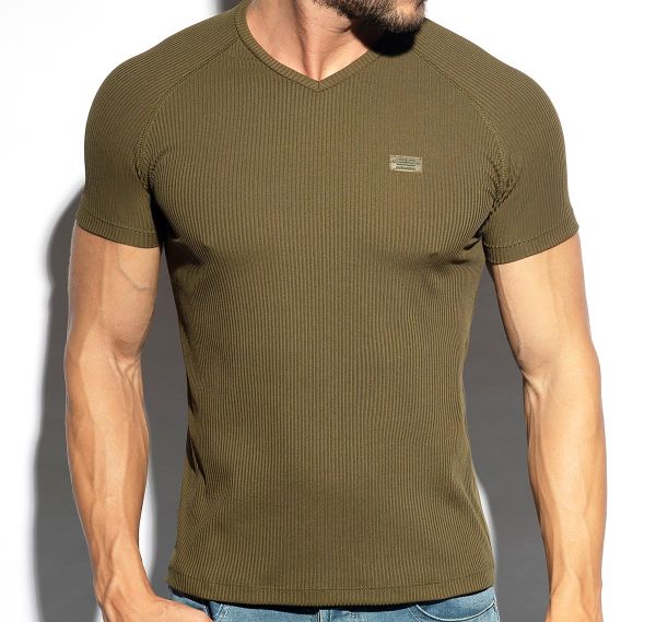ES Collection Camiseta RECYCLED RIB V-NECK T-SHIRT TS299, verde 