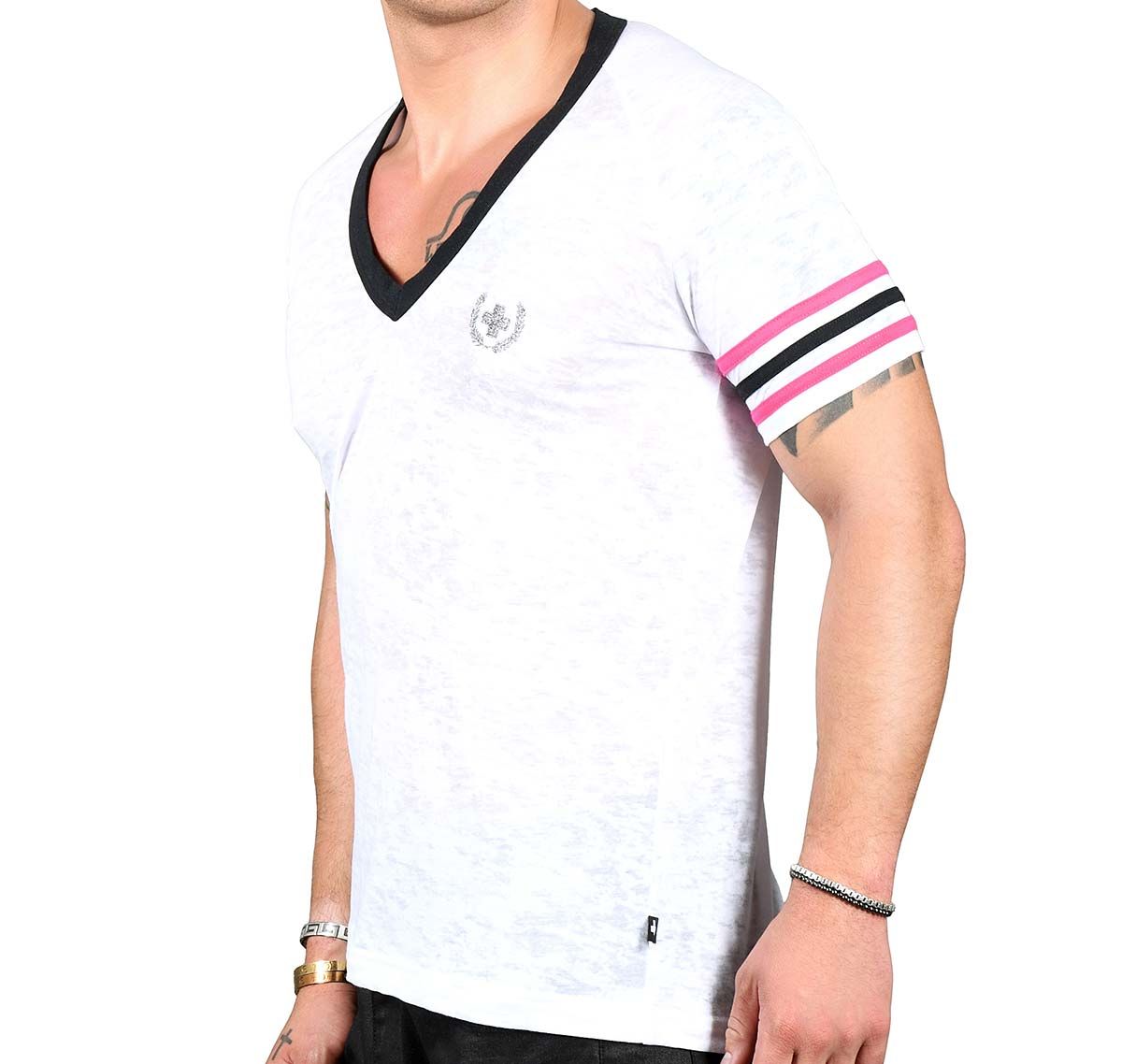 Andrew Christian Camiseta BURNOUT DEEP V-NECK LAUREL TEE 10295, blanco