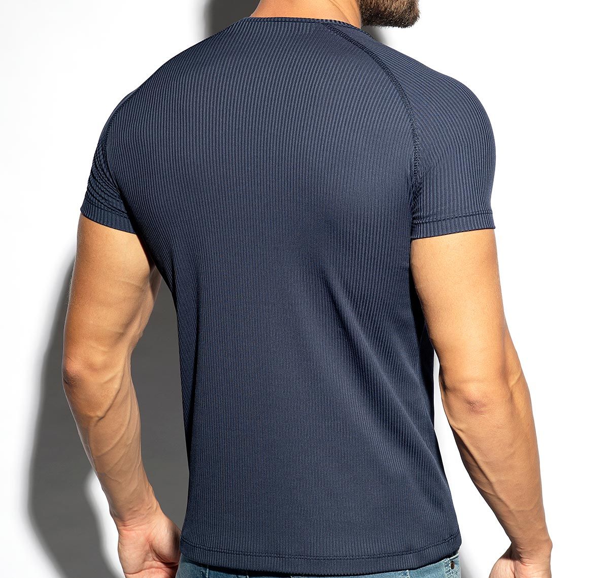 ES Collection Camiseta RECYCLED RIB V-NECK T-SHIRT TS299, azul marino