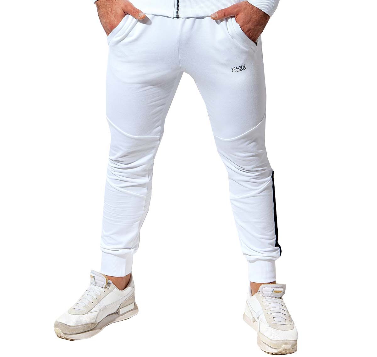 Alexander COBB Pantaloni sportivi lunghi PANTS WHITE BLACK, bianco