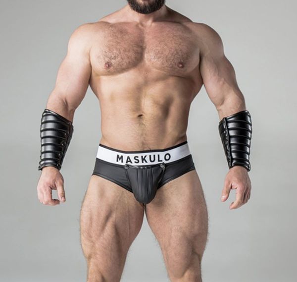 MASKULO Fetish Brief ARMORED. Rubber Look Backless BR10-90, black