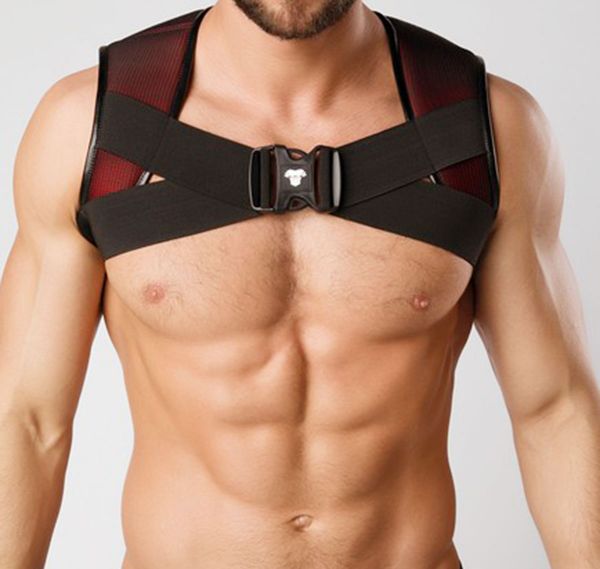 MASKULO Arnés ARMORED. COLOR-UNDER. HOLSTER CHEST HARNESS, negro/rojo