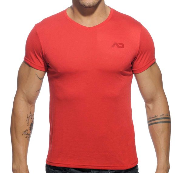 Addicted Camiseta con cuello en V BASIC V-NECK T-SHIRT AD423, rojo 