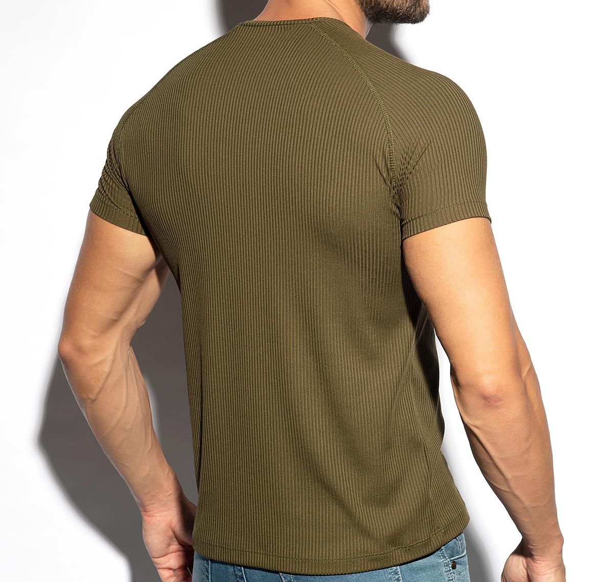 ES Collection Camiseta RECYCLED RIB V-NECK T-SHIRT TS299, verde