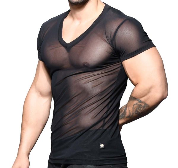 Andrew Christian T-Shirt SEXY SHEER V-NECK TEE 10301, noir 