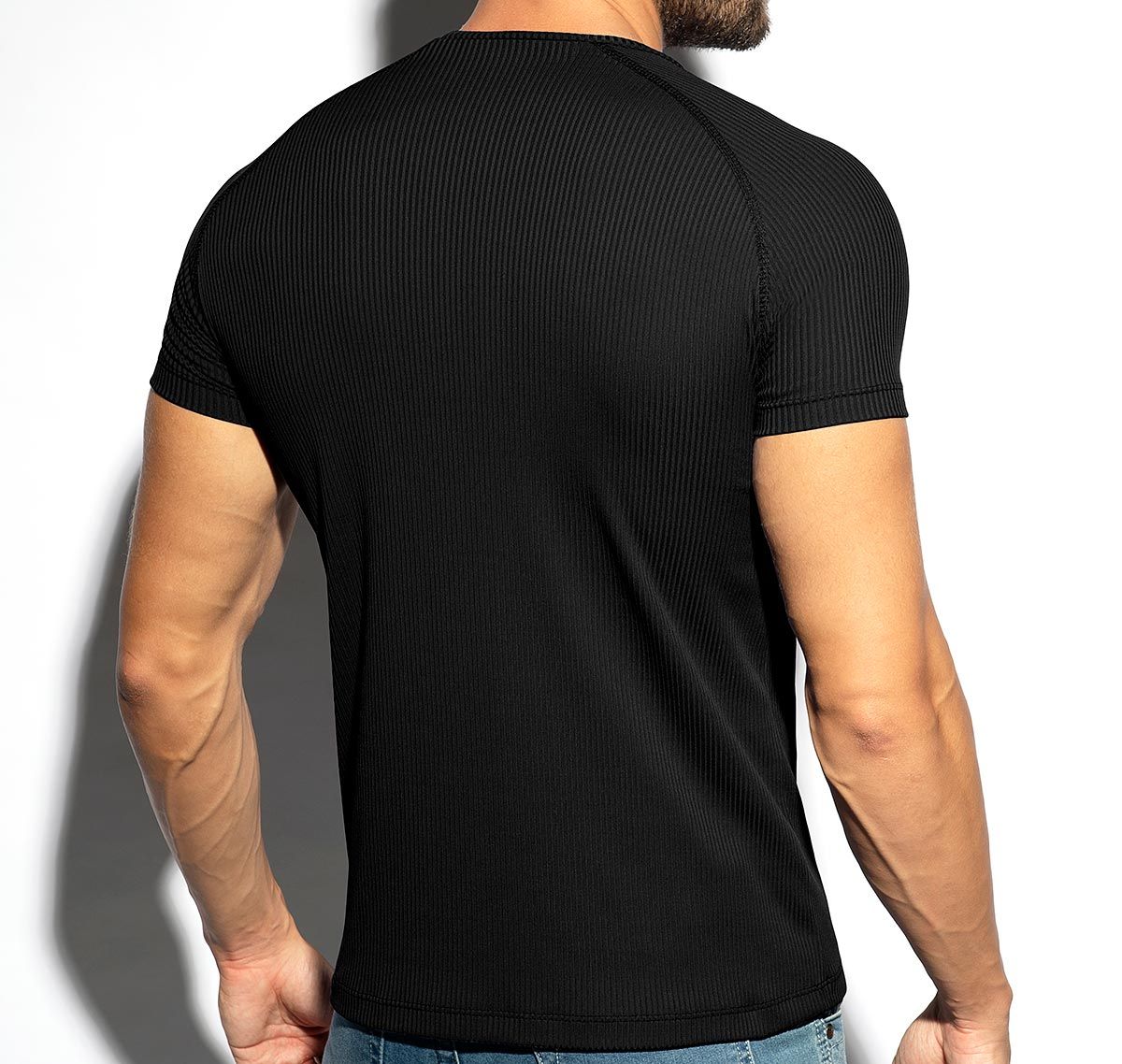ES Collection Camiseta RECYCLED RIB V-NECK T-SHIRT TS299, negro