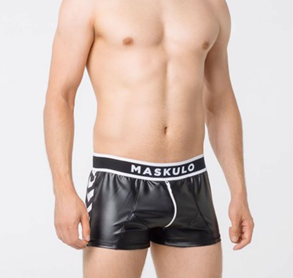 MASKULO Fetish Shorts SKULLA MEN`S FETISH LEATHERETTE SHORTS. SH075-80, white