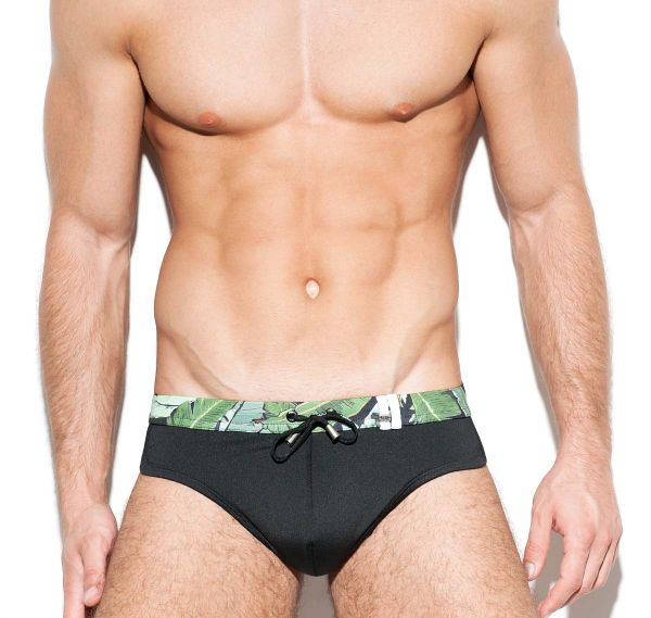 ES Collection Push Up Badeslip LEAVES DOUBLE SIDE SWIM BRIEF 1913, schwarz