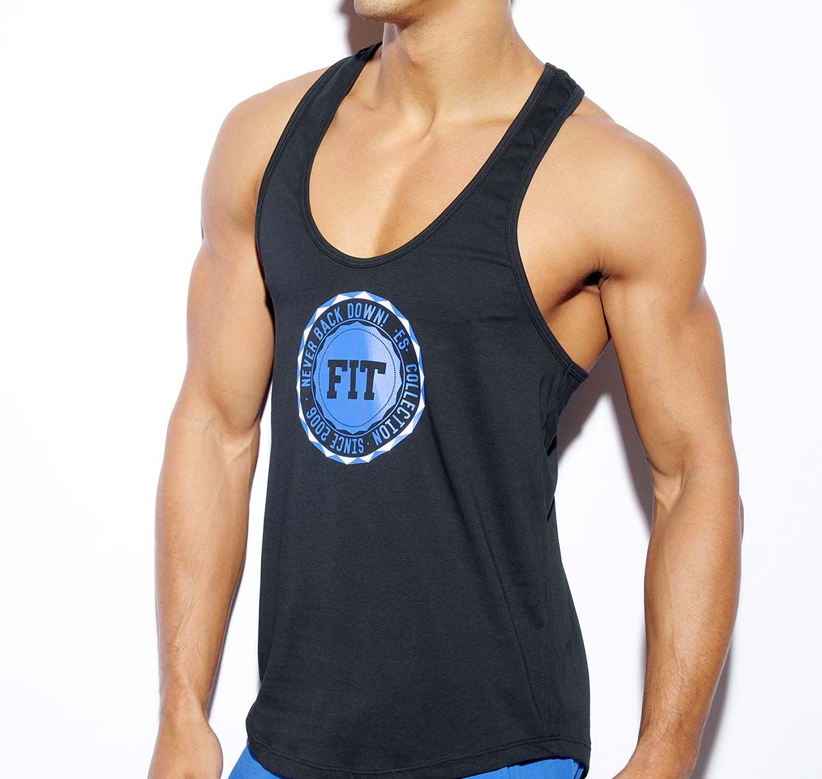 ES Collection NEVER BACK DOWN BADGE TANK TOP TS170, schwarz